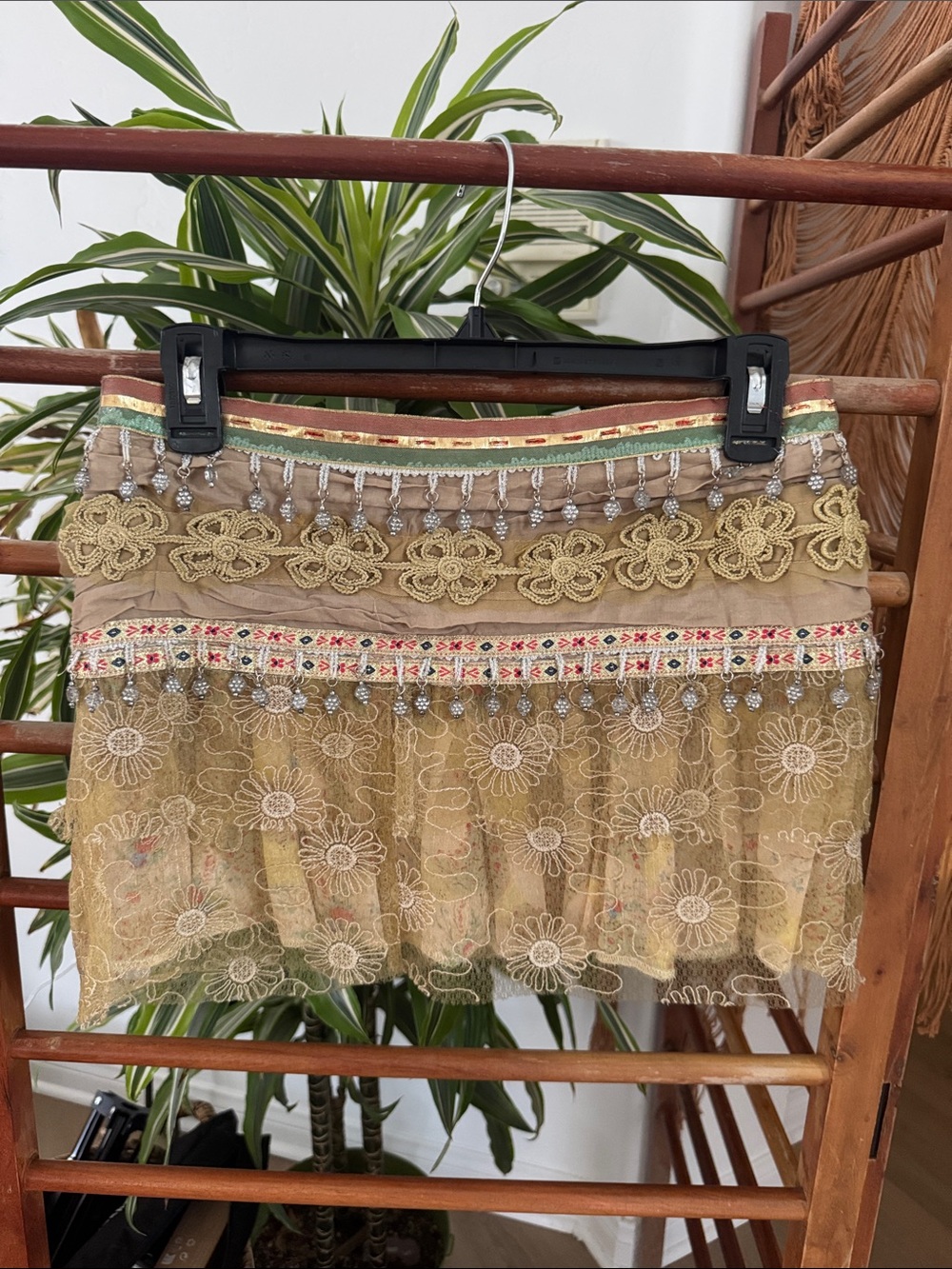 Boho Gold Lace Embellished Mini Skirt